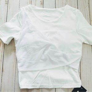 Halara Short Sleeve Cropped Contrast Mesh Crisscross Sports Top White Small HT33